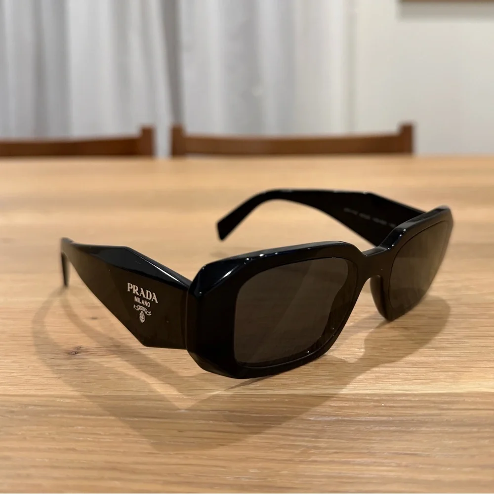 Prada SPR 17W Black Rectangular Sunglasses